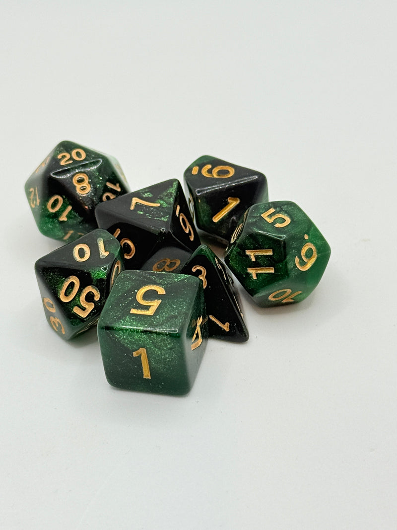 Taps Games: Sparkle 7-Die Set Dark Green / Gold "Dark Jade" Dice & Gaming Accessories Taps Imports