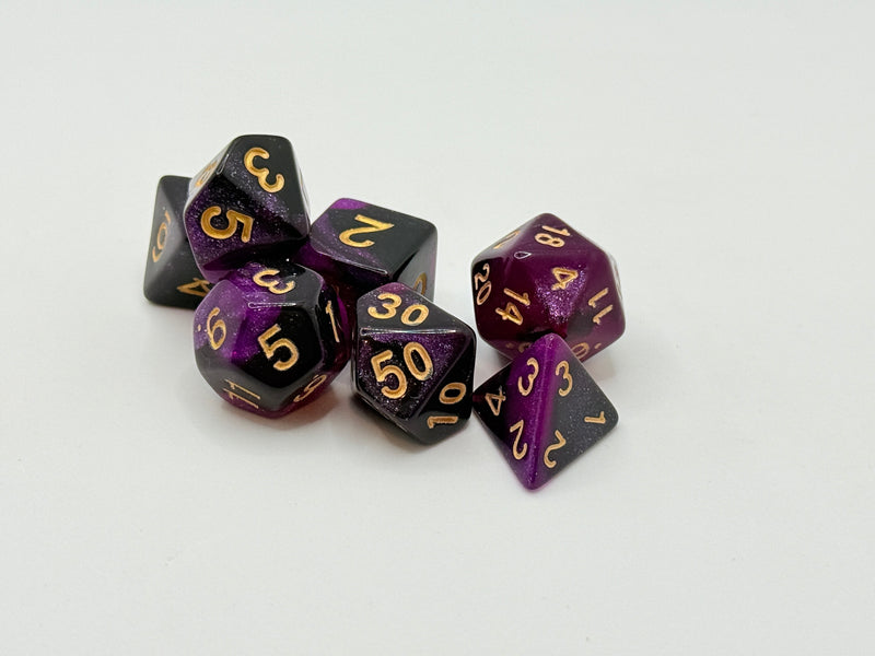 Taps Games: Sparkles 7-Die Set Purple Blue / Gold "Amethyst" Dice & Gaming Accessories Taps Imports