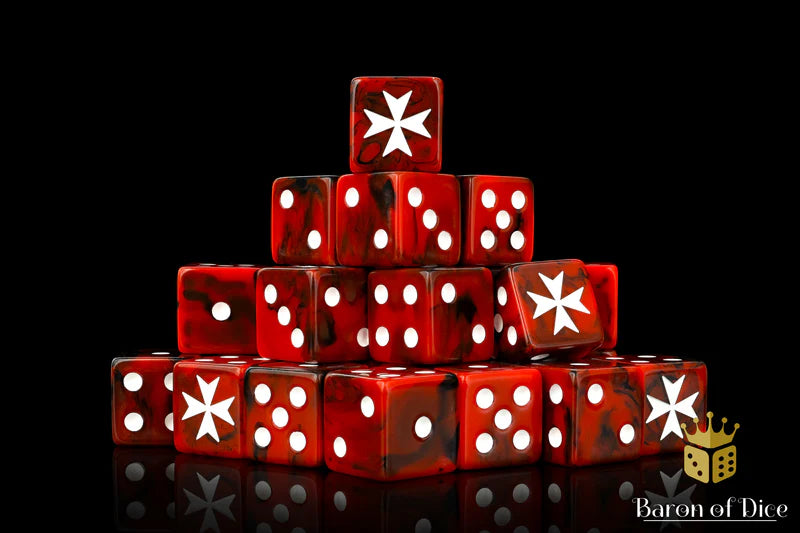 Baron of Dice: "Knight Templars - Red" 25x16mm Square Corner Dice Dice & Gaming Accessories Baron of Dice