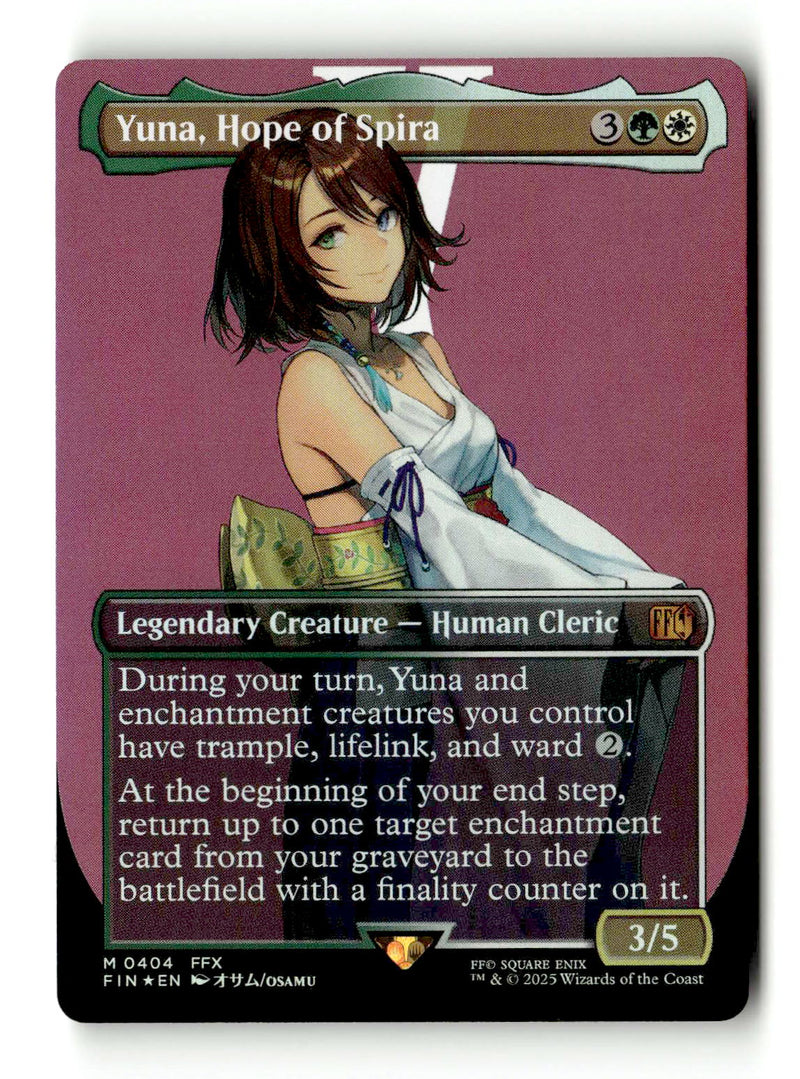 Yuna, Hope of Spira (Borderless) (FIN-404) [FINAL FANTASY] (Borderless) Foil - Scan (LB-116) High End MTG Single Wizards of the Coast