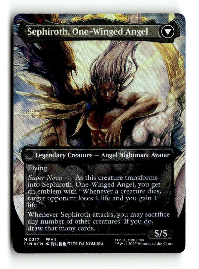 Sephiroth, Fabled SOLDIER // Sephiroth, One-Winged Angel (FIN-317) [FINAL FANTASY] (Borderless) Foil - Scan (LB-123) High End MTG Single Wizards of the Coast