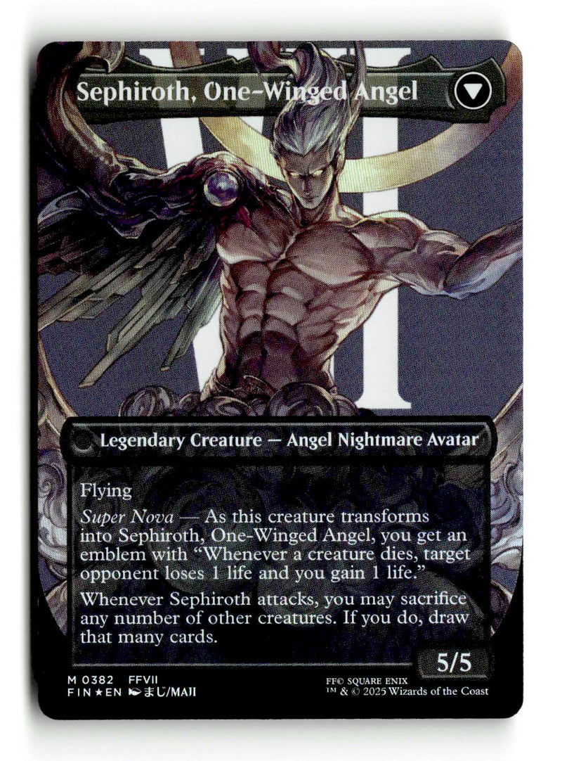 Sephiroth, Fabled SOLDIER // Sephiroth, One-Winged Angel (FIN-382) [FINAL FANTASY] (Borderless) Foil - Scan (LB-124) High End MTG Single Wizards of the Coast