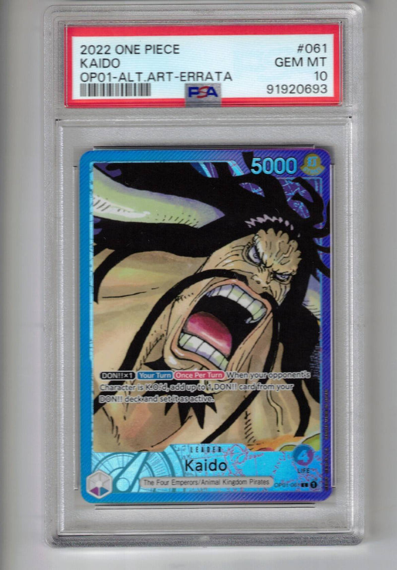 Kaido (Alternate Art - Errata) [Romance Dawn] - Scan: PSA GEM MT 10 (LB-115) One Piece Single - High End and Graded Bandai