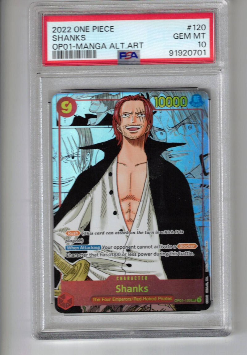 Shanks (Manga) (Alternate Art) [Romance Dawn] - Scan: PSA GEM MT 10 (LB-107) One Piece Single - High End and Graded Bandai