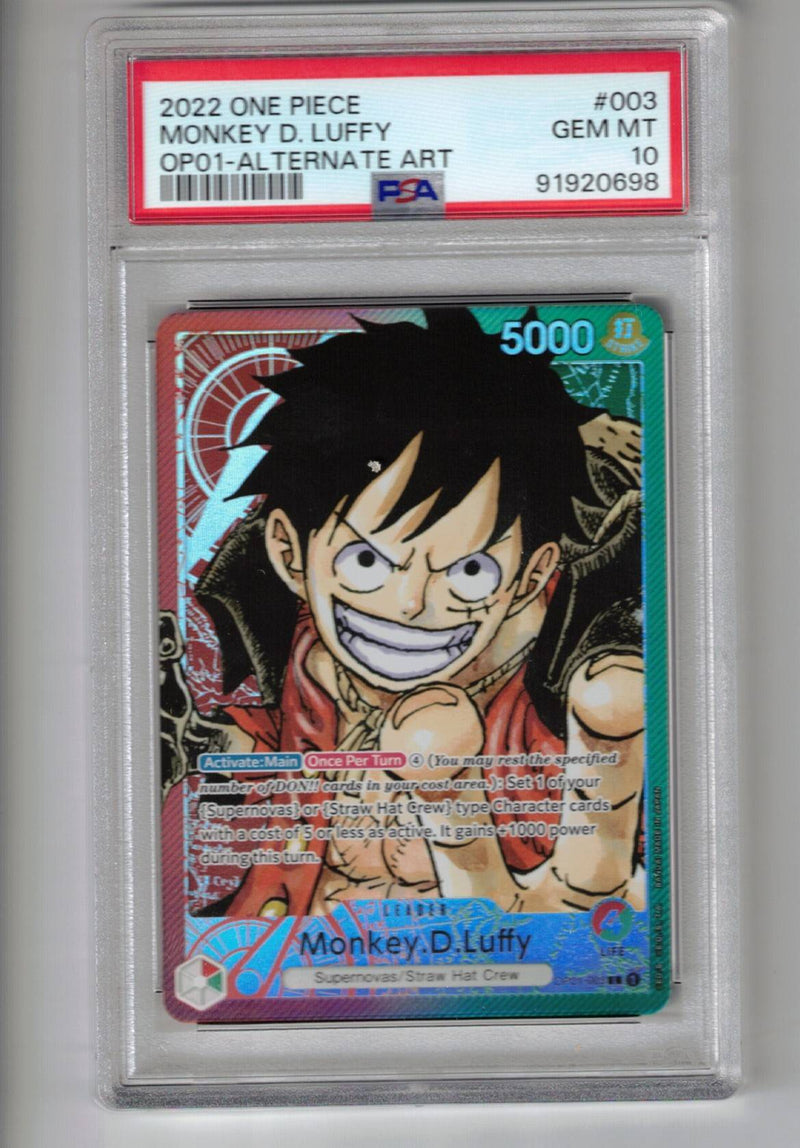 Monkey.D.Luffy (Alternate Art) [Romance Dawn] - Scan: PSA GEM MT 10 (LB-110) One Piece Single - High End and Graded Bandai