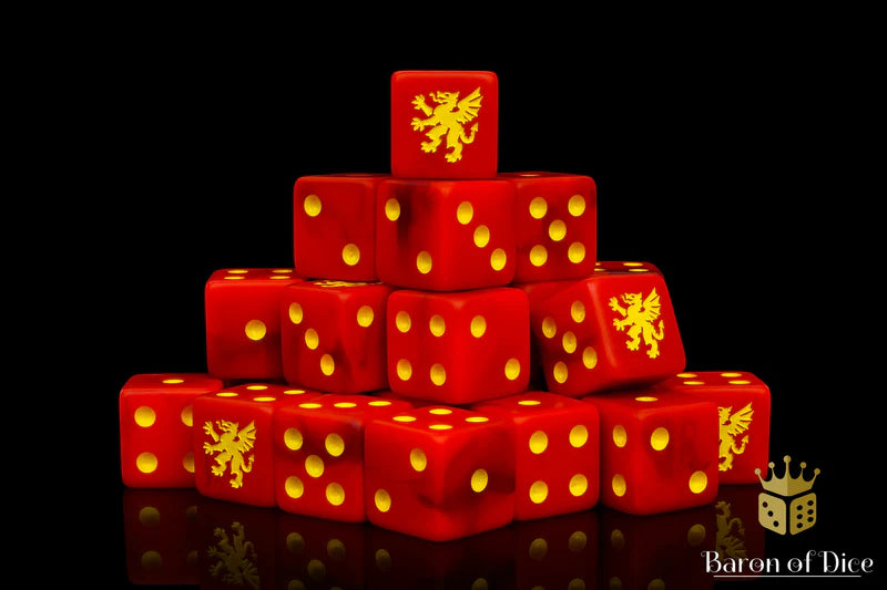 Baron of Dice: "Heraldry Red" 25x16mm Square Corner Dice Dice & Gaming Accessories Baron of Dice