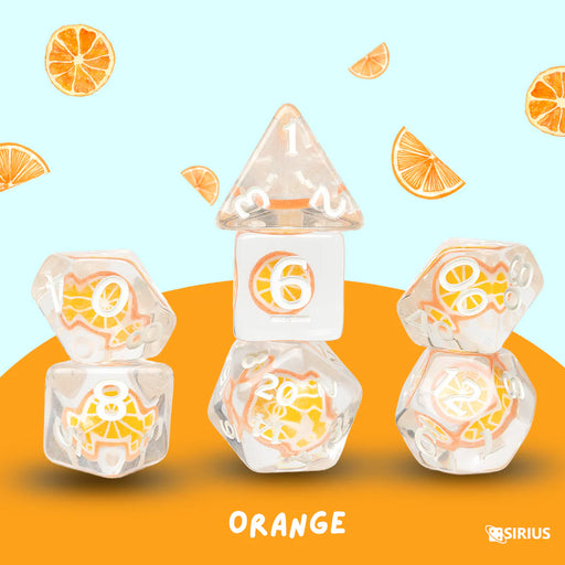 Sirius Dice: 7-Die Dice Set - Orange Fruit Slice Dice & Gaming Accessories Sirius Dice