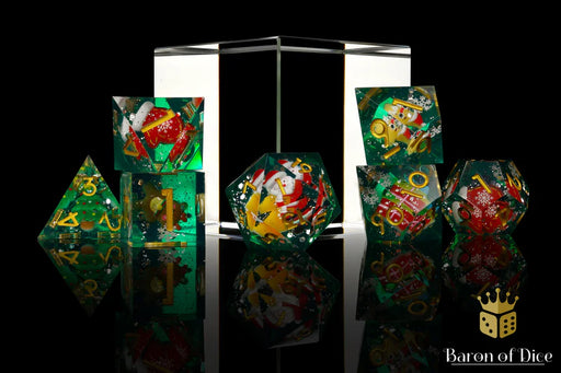 Baron of Dice: "Christmas Rumble" Sharp-Edged Resin 7 Die Set Dice & Gaming Accessories Baron of Dice