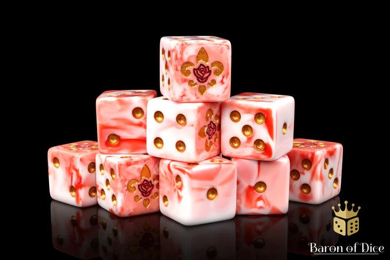 Baron of Dice: "Fleur De Lis - Bloody Rose" 25x16mm Square Corner Dice Dice & Gaming Accessories Baron of Dice