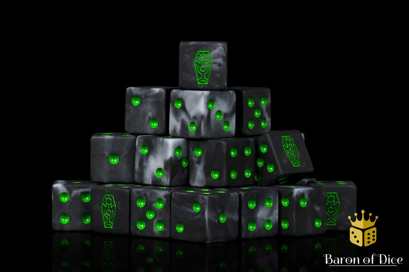 Baron of Dice: "Day of the Dead - Green Coffin" 25x16mm Square Corner Dice Dice & Gaming Accessories Baron of Dice
