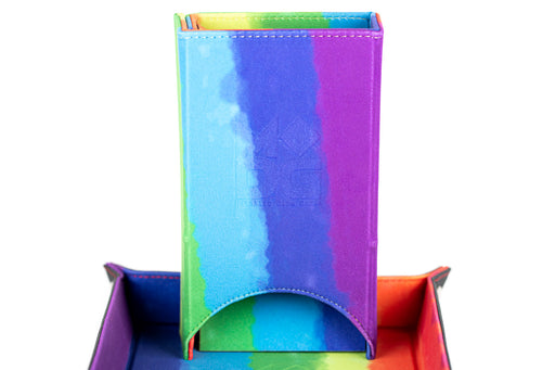 FanRoll: Fold Up Dice Tower - Rainbow Watercolor Dice & Gaming Accessories Metallic Dice Games