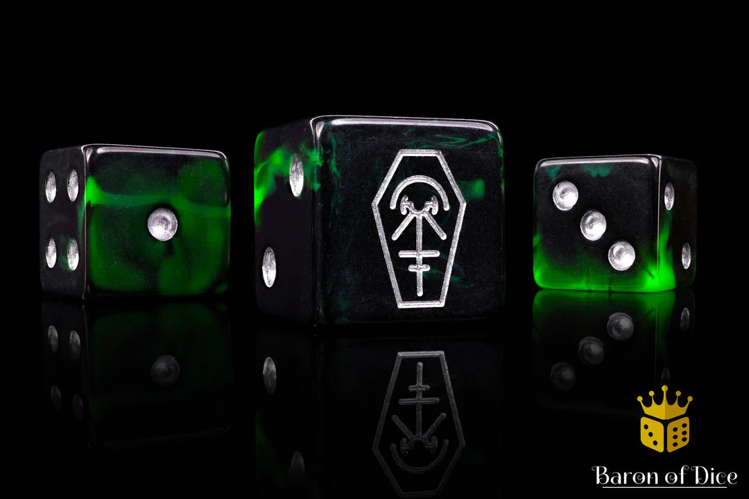 Baron of Dice: "Day of the Dead - Silver Coffin" 25x16mm Square Corner Dice Dice & Gaming Accessories Baron of Dice