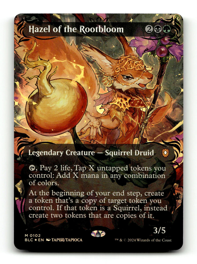 Hazel of the Rootbloom (Borderless) (Raised Foil) [Bloomburrow Commander] (TGS00335) (Scan) High End MTG Single Magic: The Gathering
