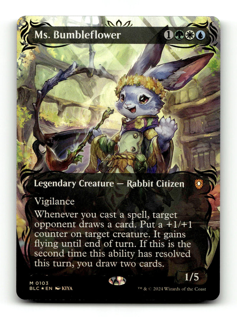 Ms. Bumbleflower (Borderless) (Raised Foil) [Bloomburrow Commander] (TGS00342) (Scan) High End MTG Single Magic: The Gathering