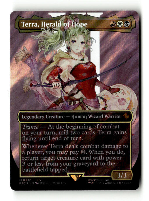 Terra, Herald of Hope (Borderless) (Surge Foil) (FIC-212) [Commander: FINAL FANTASY] Foil (TGS00344) (Scan) High End MTG Single Wizards of the Coast