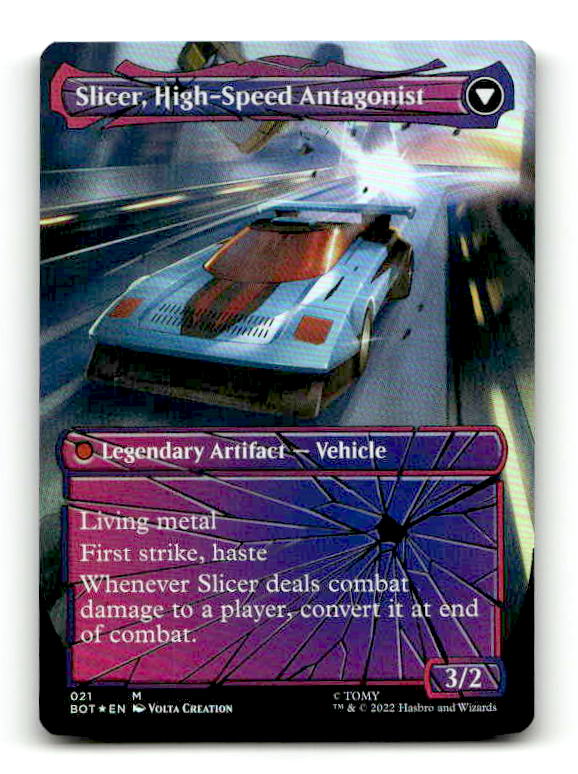 Slicer, Hired Muscle (Shattered Glass) (BOT-021) [Transformers] (shatteredglass, convertdfc) (Borderless) Foil (TGS00402) (Scan) High End MTG Single Wizards of the Coast