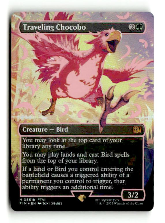 Traveling Chocobo (Borderless) (Neon Ink Pink) (FIN-511B) [FINAL FANTASY] Foil (TGS00528) (Scan)