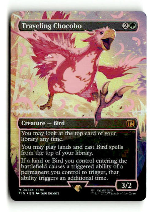 Traveling Chocobo (Borderless) (Neon Ink Pink) (FIN-511B) [FINAL FANTASY] Foil (TGS00528) (Scan) High End MTG Single Wizards of the Coast