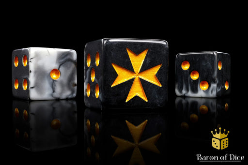Baron of Dice: "Knight Templars - Gold" 25x16mm Square Corner Dice Dice & Gaming Accessories Baron of Dice