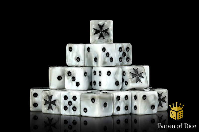 Baron of Dice: "Knight Templars - White" 25x16mm Square Corner Dice Dice & Gaming Accessories Baron of Dice