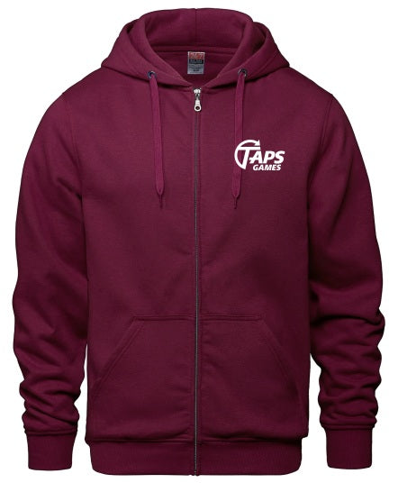 Zip-up Hoodie - Taps Logo (Maroon) Apparel & Merchandise Taps Games