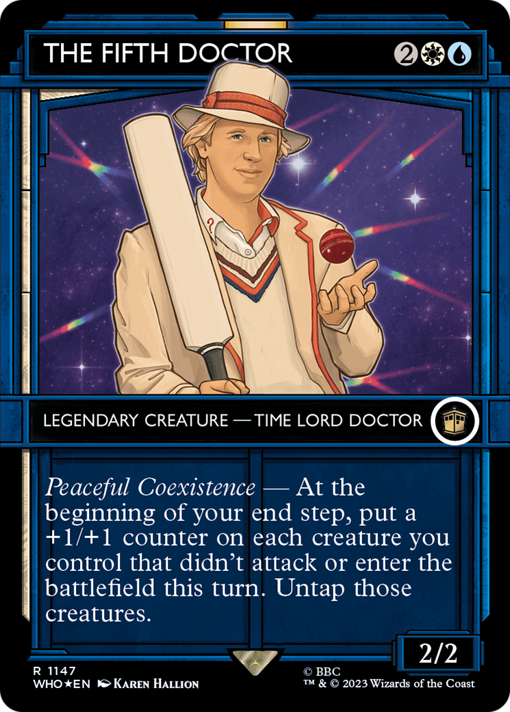 The Fifth Doctor (Surge Foil) (WHO-1147) [Doctor Who] (Showcase) (Borderless) Foil MTG Single Wizards of the Coast