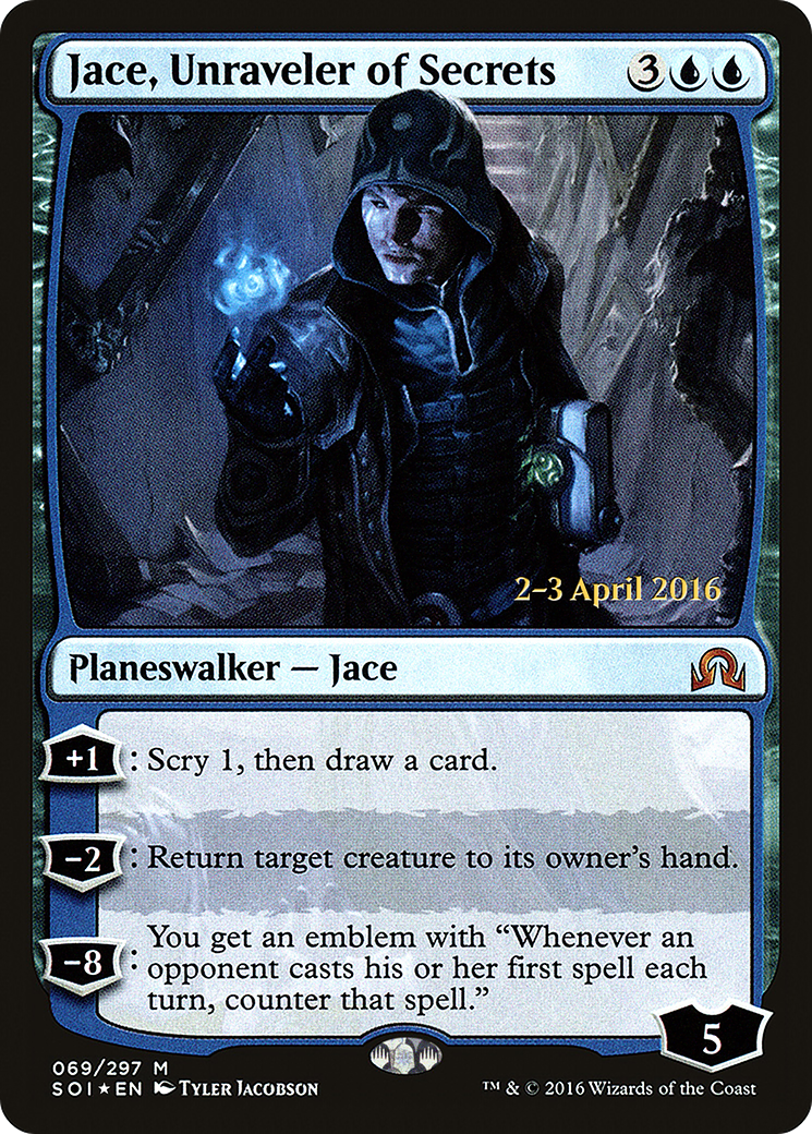 Jace, Unraveler of Secrets (PRE-069) [Shadows over Innistrad Promos] Foil MTG Single Wizards of the Coast