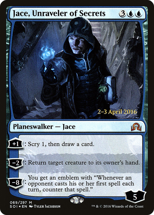 Jace, Unraveler of Secrets (PRE-069) [Shadows over Innistrad Promos] Foil MTG Single Wizards of the Coast