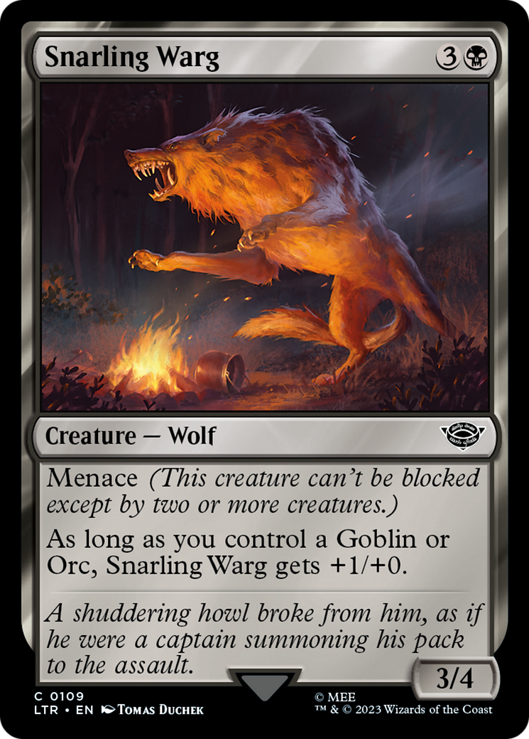 Snarling Warg (LTR-109) [The Lord of the Rings: Tales of Middle-earth] MTG Single Wizards of the Coast