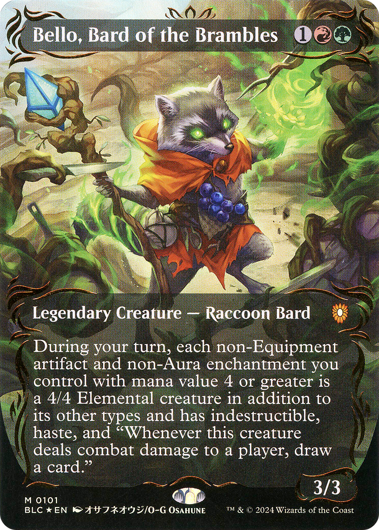 Bello, Bard of the Brambles (Raised Foil) (BLC-101) [Bloomburrow Commander] (Borderless) Foil MTG Single Wizards of the Coast
