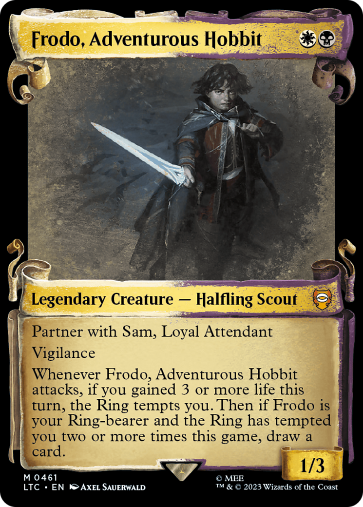 Frodo, Adventurous Hobbit (Showcase Scrolls) (LTC-461) [Tales of Middle-earth Commander] (Showcase) Foil MTG Single Wizards of the Coast