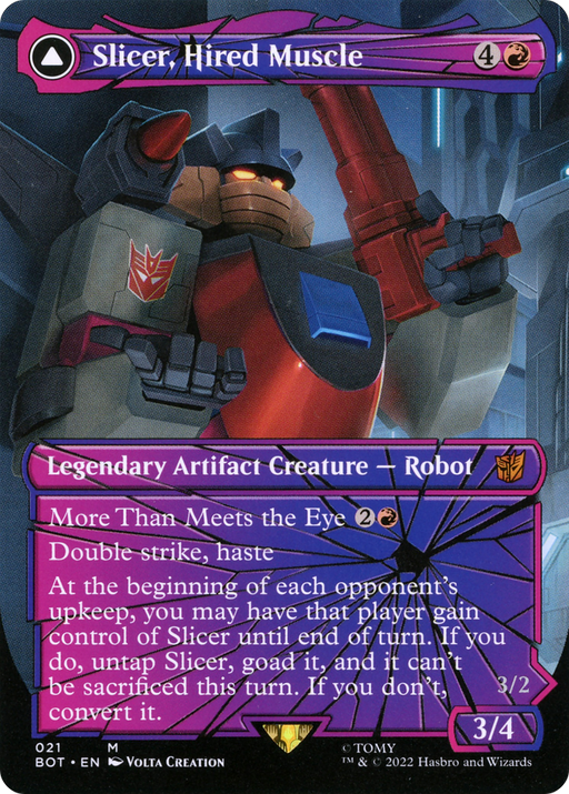 Slicer, Hired Muscle (Shattered Glass) (BOT-021) [Transformers] (shatteredglass, convertdfc) (Borderless) Foil MTG Single Wizards of the Coast