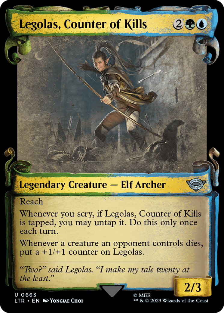 Legolas, Counter of Kills (Showcase Scrolls) (LTR-663) [The Lord of the Rings: Tales of Middle-earth] (Showcase) Foil MTG Single Wizards of the Coast