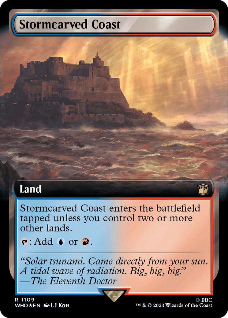 Stormcarved Coast (Surge Foil) (WHO-1109) [Doctor Who] (Extended Art) Foil MTG Single Wizards of the Coast