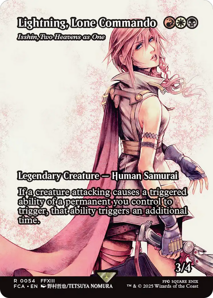 Lightning, Lone Commando - Isshin, Two Heavens as One (Showcase) (FCA-054) [FINAL FANTASY: Through the Ages] / Lightning, Lone Commando (Borderless) Foil MTG Single Wizards of the Coast
