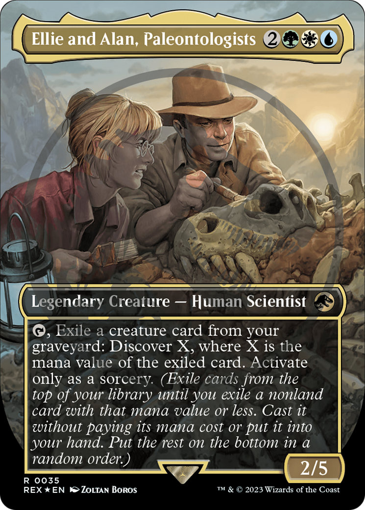 Ellie and Alan, Paleontologists (Emblem) (REX-035) [Jurassic World Collection] (Borderless) Foil MTG Single Wizards of the Coast