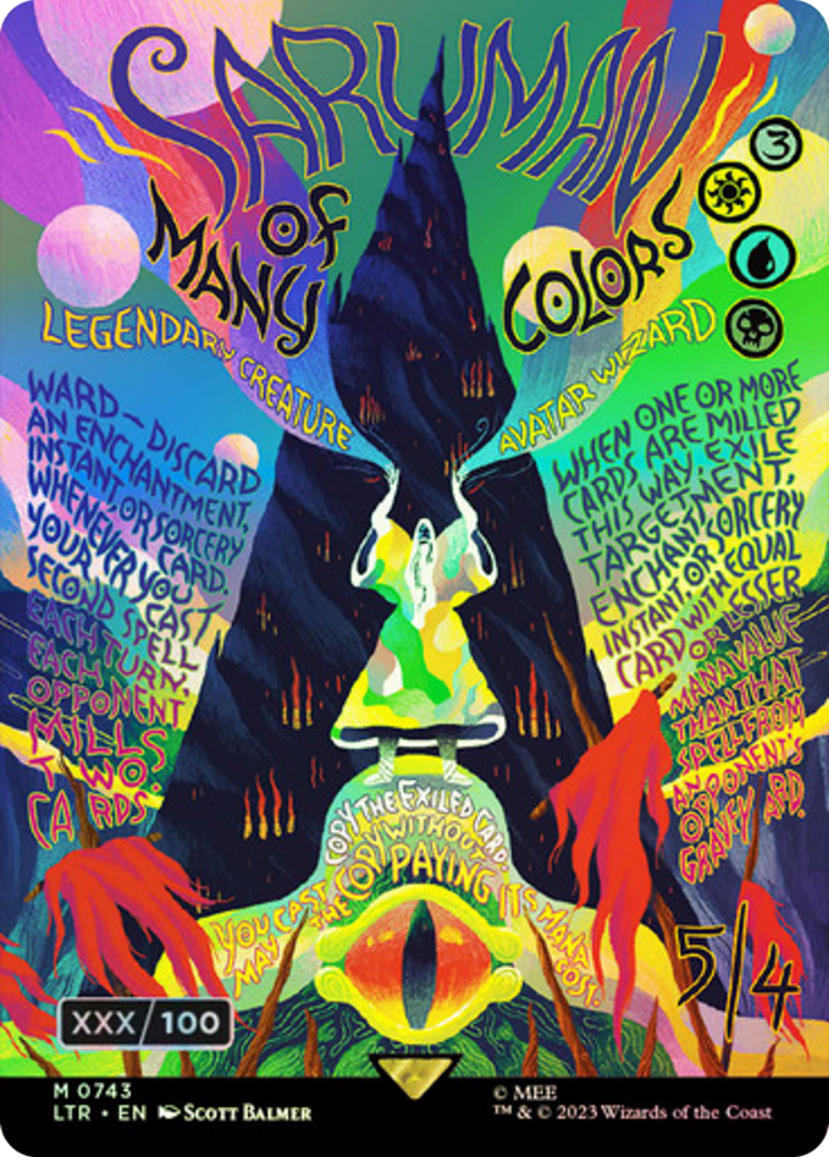 Saruman of Many Colors (Borderless Poster) (Serial Numbered) (LTR-743) [The Lord of the Rings: Tales of Middle-earth] (Borderless) Foil MTG Single Wizards of the Coast