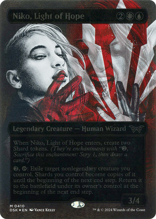 Niko, Light of Hope (Textured Foil) (DSK-410) [Duskmourn: House of Horror] (Showcase) (Borderless) Foil MTG Single Wizards of the Coast