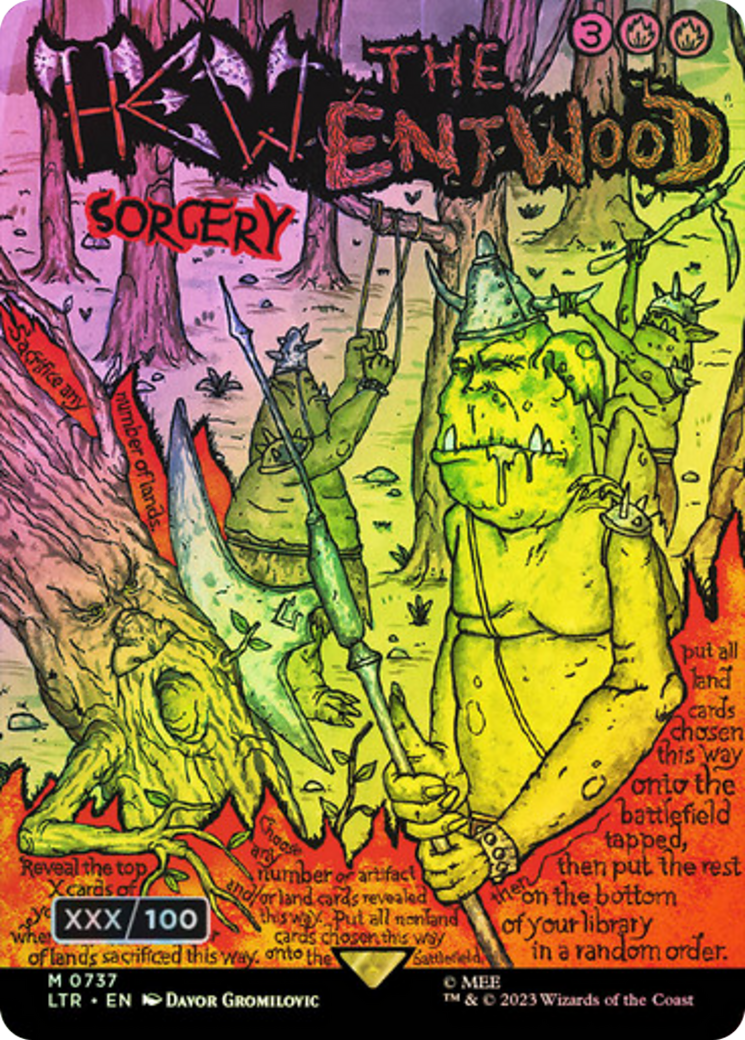 Hew the Entwood (Borderless Poster) (Serial Numbered) (LTR-737) [The Lord of the Rings: Tales of Middle-earth] (Borderless) Foil MTG Single Wizards of the Coast
