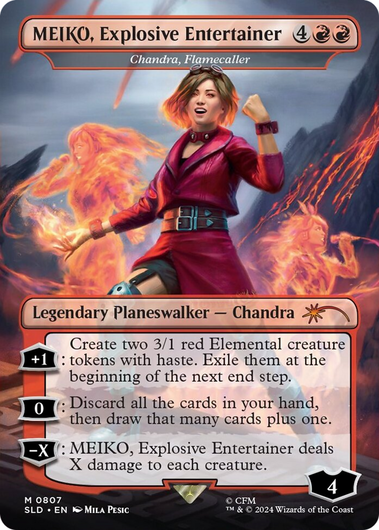 MEIKO, Explosive Entertainer - Chandra, Flamecaller (Rainbow Foil) (SLD-807) [Secret Lair] Drop (Borderless) Foil MTG Single Wizards of the Coast