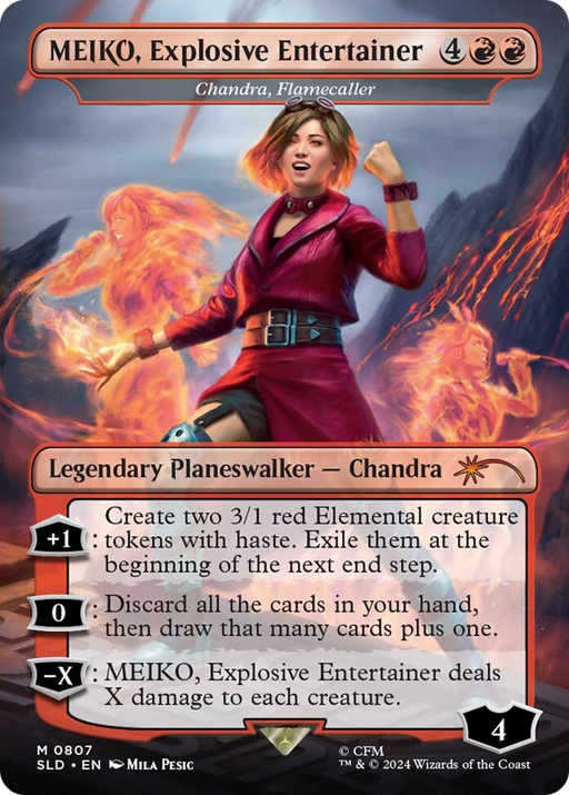 MEIKO, Explosive Entertainer - Chandra, Flamecaller (Rainbow Foil) (SLD-807) [Secret Lair] Drop (Borderless) Foil MTG Single Wizards of the Coast