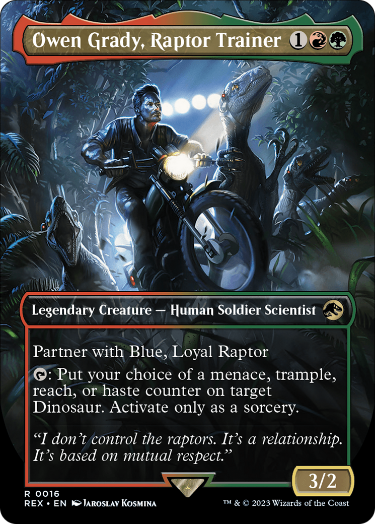 Owen Grady, Raptor Trainer (REX-016) [Jurassic World Collection] (Borderless) Foil MTG Single Wizards of the Coast