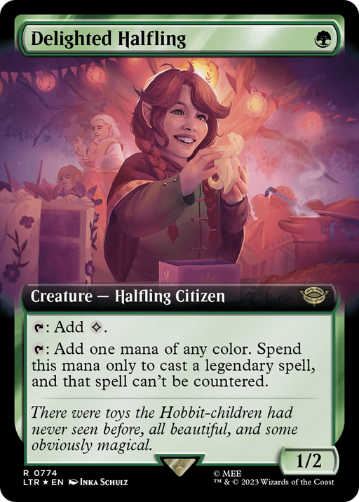 Delighted Halfling (Surge Foil) (LTR-774) [The Lord of the Rings: Tales of Middle-earth] (Extended Art) Foil MTG Single Wizards of the Coast