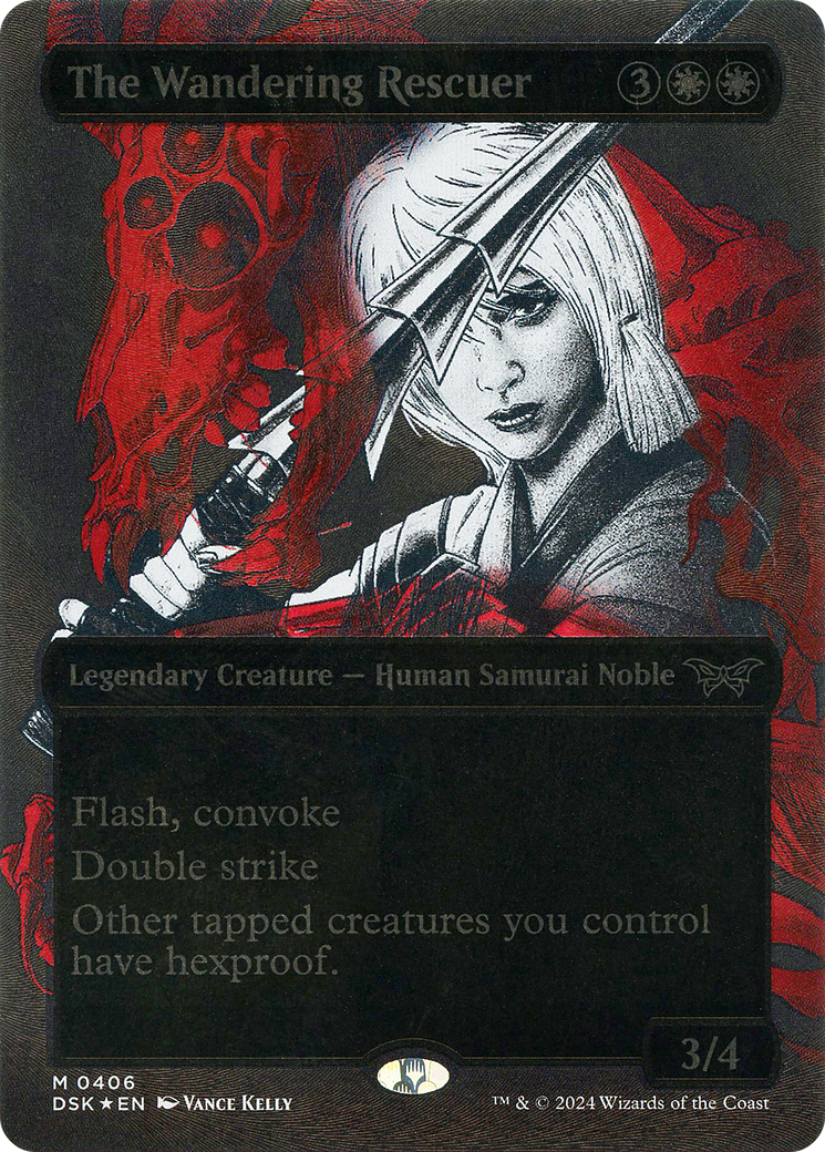 The Wandering Rescuer (Textured Foil) (DSK-406) [Duskmourn: House of Horror] (Showcase) (Borderless) Foil MTG Single Wizards of the Coast