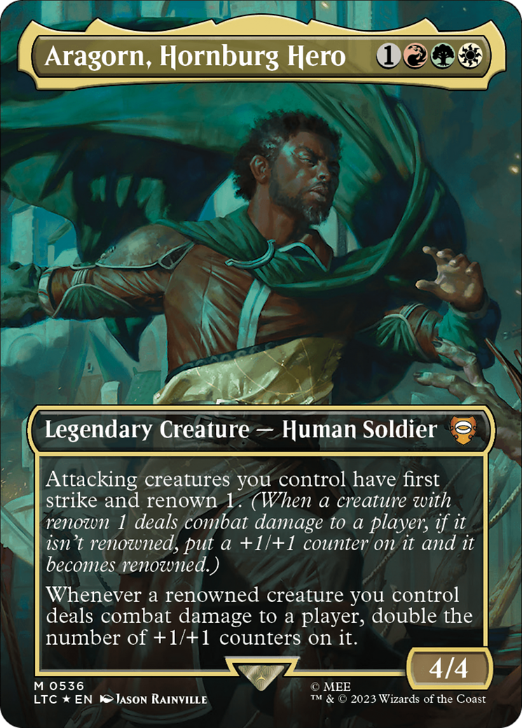 Aragorn, Hornburg Hero (Surge Foil) (LTC-536) [Tales of Middle-earth Commander] (Borderless) Foil MTG Single Wizards of the Coast