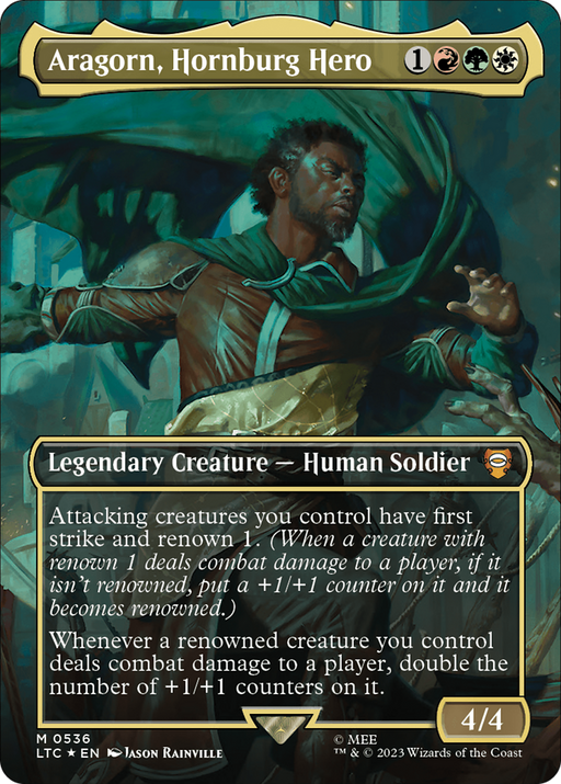 Aragorn, Hornburg Hero (Surge Foil) (LTC-536) [Tales of Middle-earth Commander] (Borderless) Foil MTG Single Wizards of the Coast