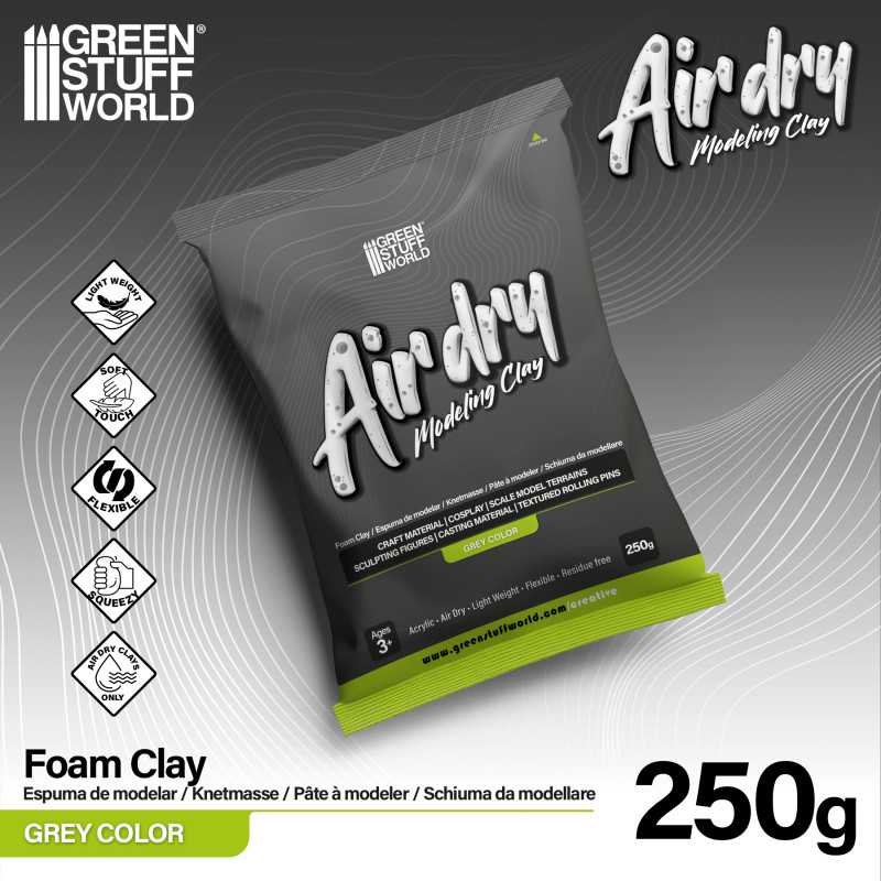 Green Stuff World: Air Dry Foam Modelling Clay 250g - Grey Model Tools & Glue Green Stuff World
