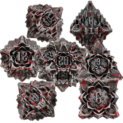 Seriously Good Dice: Metal 7 Die Set: Bloody Iron Lotus Dice & Gaming Accessories Taps Imports