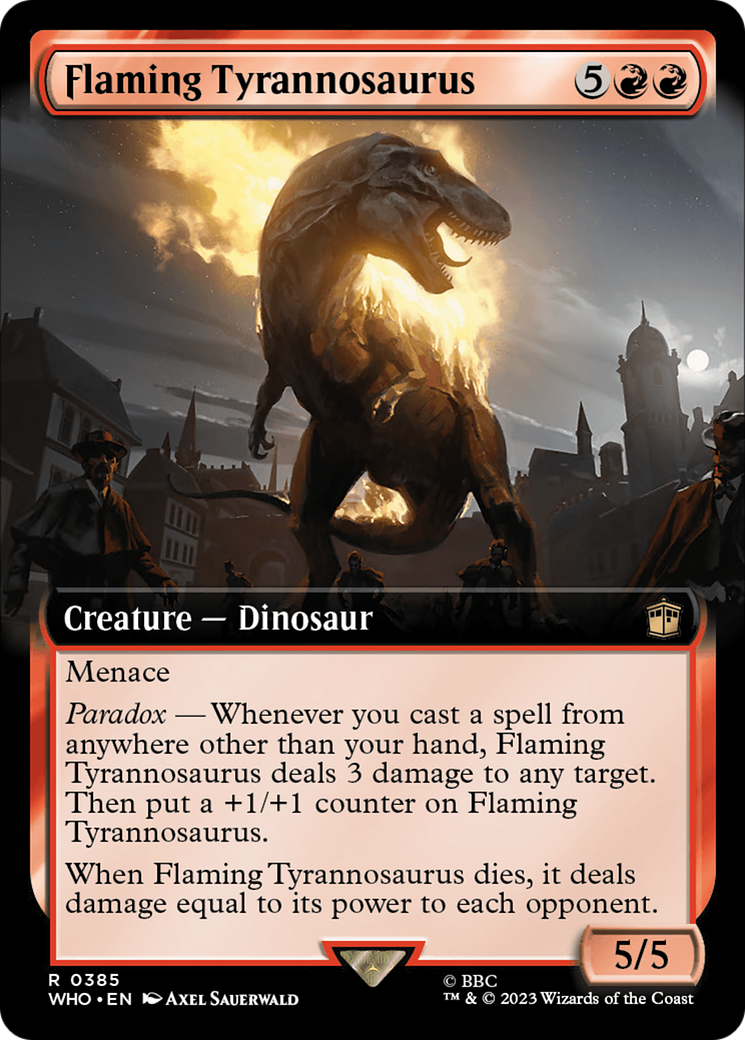Flaming Tyrannosaurus (WHO-385) [Doctor Who] (Extended Art) Foil MTG Single Wizards of the Coast