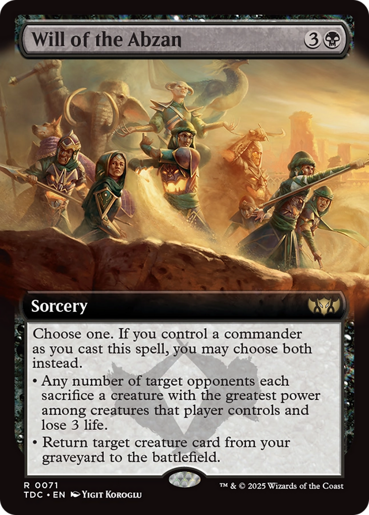 Will of the Abzan (Extended Art) (TDC-071) [Commander: Tarkir: Dragonstorm]: (Extended Art) MTG Single Wizards of the Coast